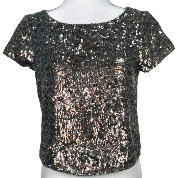NWT Sam Edelman Sequin Blouse Size M Bronze Silver - Picture 6 of 16